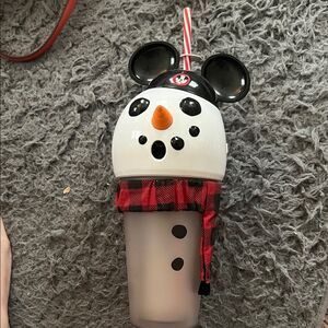 Disney Parks Mickey Ears Snowman Light Up Projector Cup Christmas